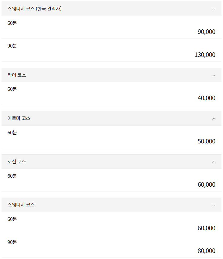 묵동스웨디시 로얄테라피 코스 안내